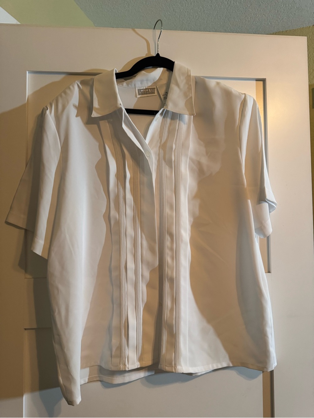 Women’s White Pleated Front Short-Sleeve Blouse - Unbranded